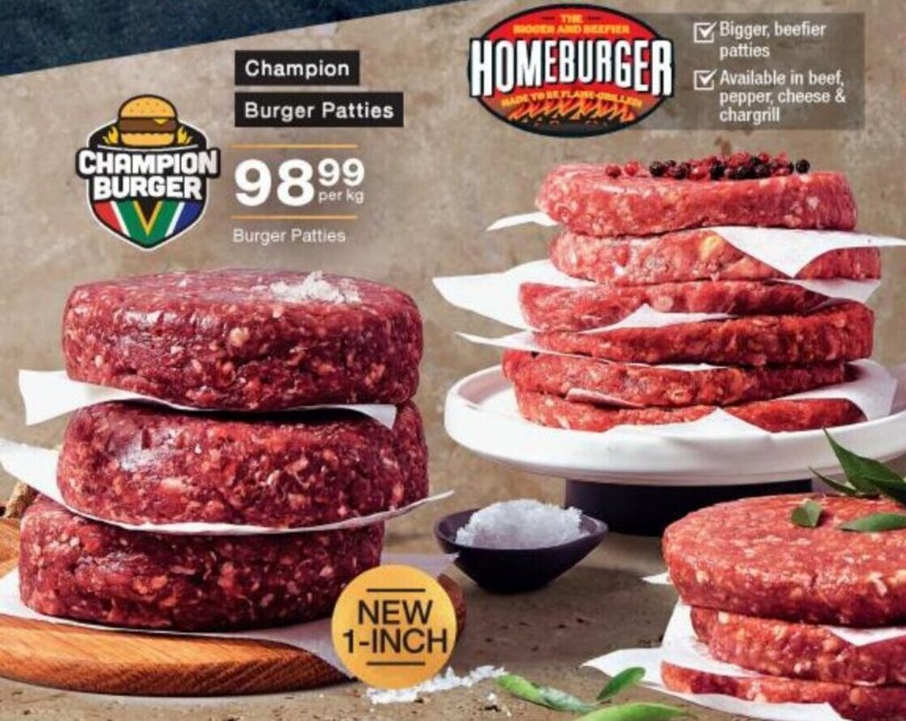 Champion Burger Patties per kg offer at Checkers