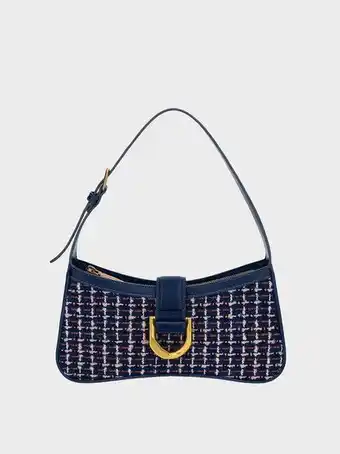 Charles & Keith Gabine tweed curved shoulder bag - navy offer
