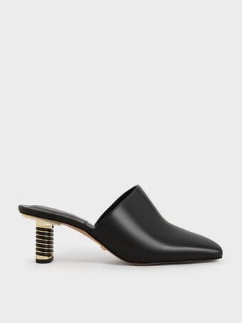 Charles & Keith Raquel leather metallic blade heel mules - black offer