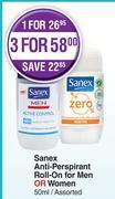 Dis-Chem Sanex Anti Perspirant Roll On For Men Or Women Assorted-50ml offer