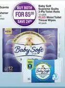 Dis-Chem Baby Soft Supreme Quilts 2 Ply Toilet Rolls 12 Pack Plus Moist Toilet Tissue Wipes 42 Pack-Both For offer