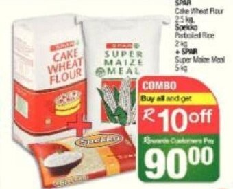 Spar Spar Cake Wheat Flour 2.5kg, Spekko Parboiled Rice 2kg + Spar Super Maíz Meal 5kg offer