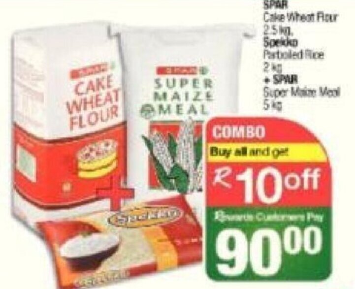 Spar Cake Wheat Flour 2.5kg, Spekko Parboiled Rice 2kg + Spar Super