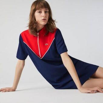 Women’s flowy zip collar colourblock polo dress