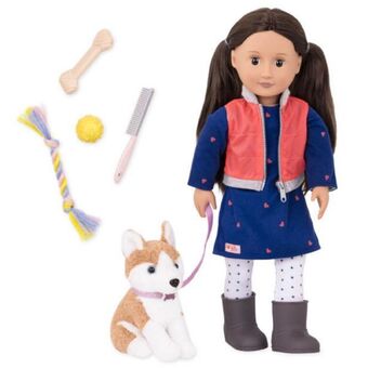 Toy Kingdom Og doll leslie brunette w pet husky offer