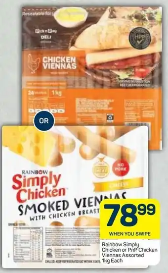 Pick n Pay Rainbow Simply Chicken or PnP Chicken Viennas Assorted 1kg offer