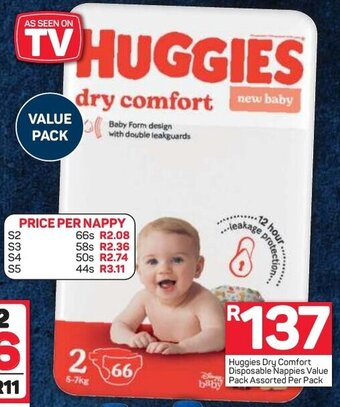 Pick n Pay Huggies Dry Comfort Disposable Nappies Value Pack Assorted per pack offer