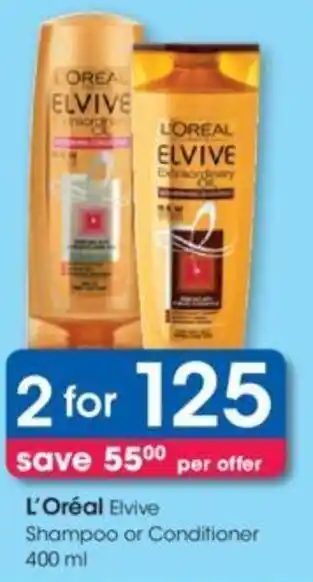 Clicks L'Oréal Elvive Shampoo or Conditioner 2 x 400ml offer