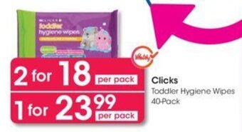 Clicks Clicks Toddler Hygiene Wipes 40-pack offer