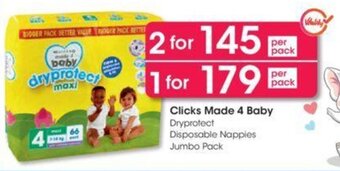 Clicks Clicks Made for Baby Dry Protect Disposable Nappies Jumbo Pack offer