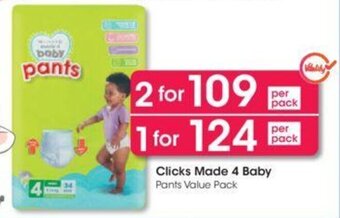 Clicks Clicks Made for Baby Pants Value Pack offer