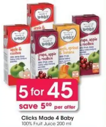 Clicks Clicks Made for Baby 100% Fruit Juice 5 x 200ml offer