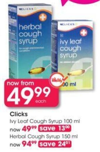 Clicks Clicks Ivy Leaf Cough Syrup 100ml offer