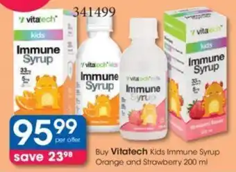 Clicks Buy Vitatech Kids Immune Syrup Orange and Strawberry 200ml offer