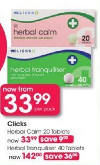 Clicks Clicks Herbal Calm 20 Tablets offer