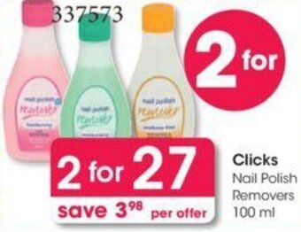 Clicks Nail Polish Removers 2 x 100ml