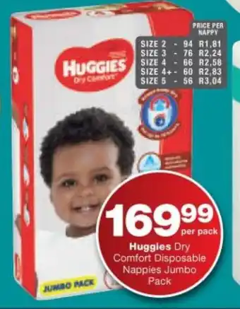 Checkers Huggles Dry Comfort Disposable Nappies Jumbo Pack offer