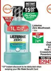 Dis-Chem Listerine Zero Mouthwash-1Ltr offer