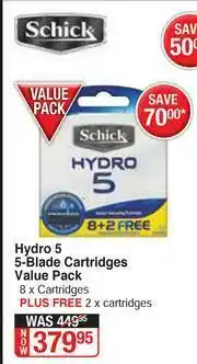 Dis-Chem Schick Hydro 5 5-Blade Cartridges Value Pack-8 x Cartridges + 2 x Cartridges offer