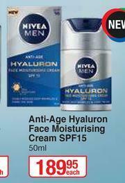 Dis-Chem Nivea Men Anti Age Hyaluron Face Moisturising Cream SPF15-50ml Each offer