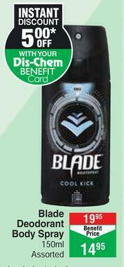 Dis-Chem Blade Deodorant Body Spray Assorted-150ml offer