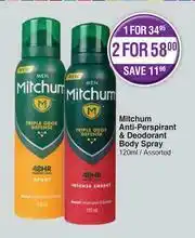 Dis-Chem Mitchum Anti Perspirant & Deodorant Body Spray Assorted-For 1 x 120ml offer