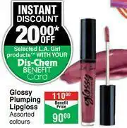 Dis-Chem L.A.Girl Glossy Plumping Lipgloss Assorted Colours offer