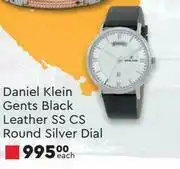Daniel Klein Gents Black Leather SS CS Round Silver Dial-Each