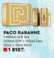 Edgars Paco Rabanne 1 Million Gift Set (100ml EDP + 150ml Deo Stick + 10ml Mini)-Each offer