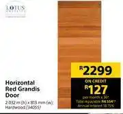 Builders Warehouse Lotus horizontal red grandis hardwood door-2.032m (h) x 813mm (w) offer