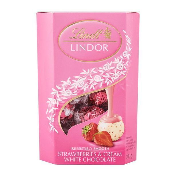 Lindt lindor strawberries and cream white chocolate 200 g offer at