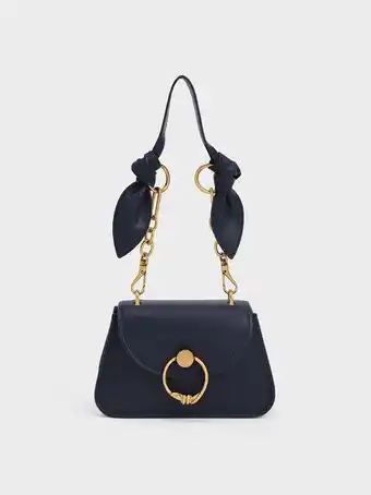 Joelle ring push-lock trapeze bag
 - navy