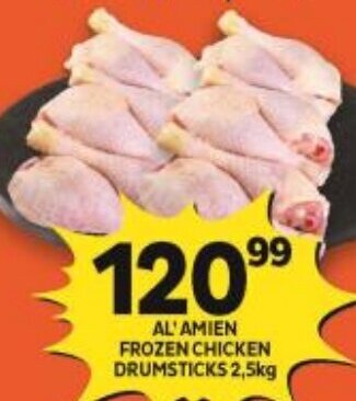 Shoprite Al' Amien Frozen Chicken Drumsticks 2,5kg offer