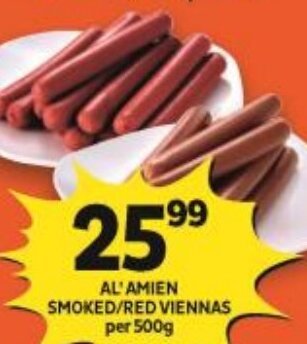 Shoprite Al' Amien Smoked/Red Viennas 500g offer