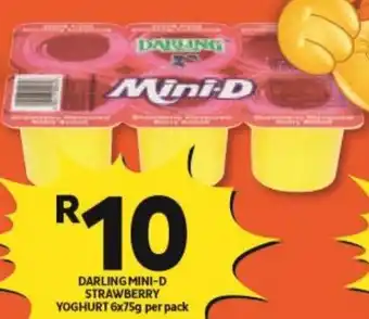 Shoprite Darling Mini-D Strawberry Yoghurt 6x75g per Pack offer