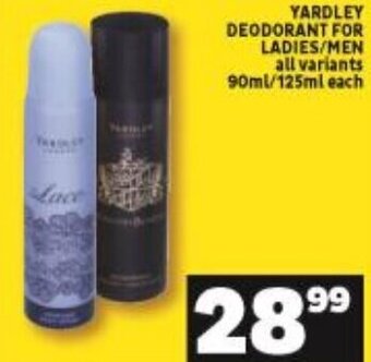 Yardley Deodorant for Ladies/ Men 90ml/125ml