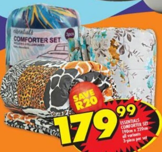 Essentials Comforter Set 190cm x 220cm offer at Shoprite