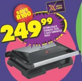 Shoprite Ottimo Black Stainless Steel 2-Slice Sandwich Press offer
