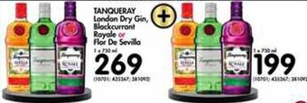 Tanqueray London Dry Gin, Blackcurrant Royale or Flor De Sevilla 750ml