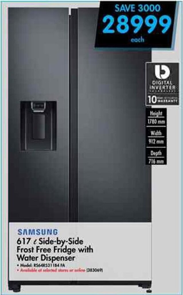 Samsung 617L SidebySide Frost Free Fridge with Water Dispenser offer at Makro