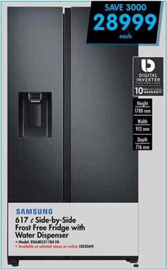 Makro Samsung 617L Side-by-Side Frost Free Fridge with Water Dispenser offer