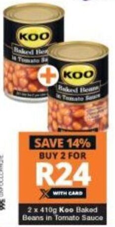 Checkers Koo Baked Beans in Tomato Sauce 2 x 410g offer