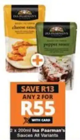 Checkers Ina Paarman's Pasta Sauces All Variants 2 x 200g offer