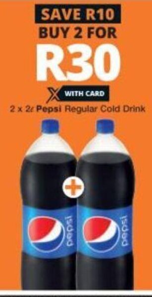 Checkers Pepsi Regular Cold Drink 2 x 2L offer