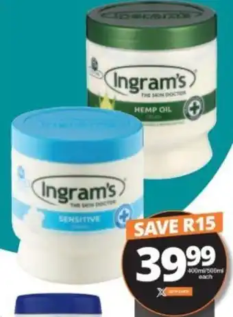 Checkers Ingram's Body Cream All Variants Excluding Tissue Oil Range 400ml/500ml offer