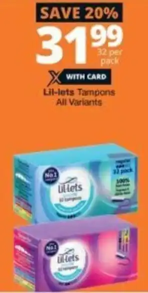 Checkers Lil-lets Tampons All Variants 32 per Pack offer