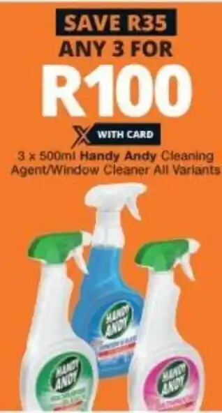 Checkers Handy Andy Cleaning Agent/Window Cleaner All Variants 3 x 500ml offer