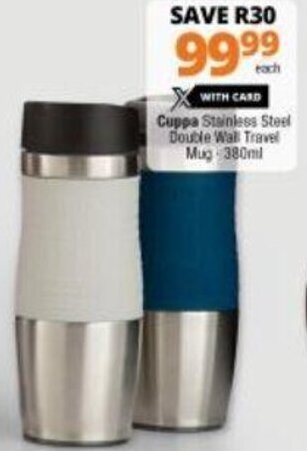 Checkers Cuppa Stainless Steel Double Wall Travel Mug 380ml offer