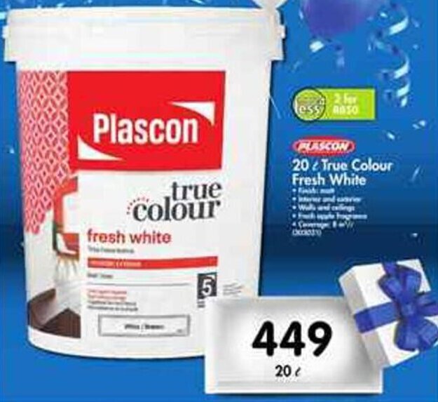 Plascon True Colour Fresh White 20L offer at Makro