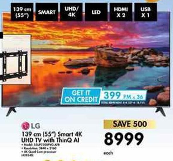 LG Smart 4K UHD TV with ThinQ AI 139cm 55" offer at Makro